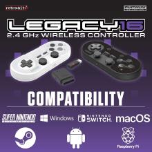 Retro-Bit Legacy 16 sans fil & USB - Grise (Dongles USB & SNES inclus)